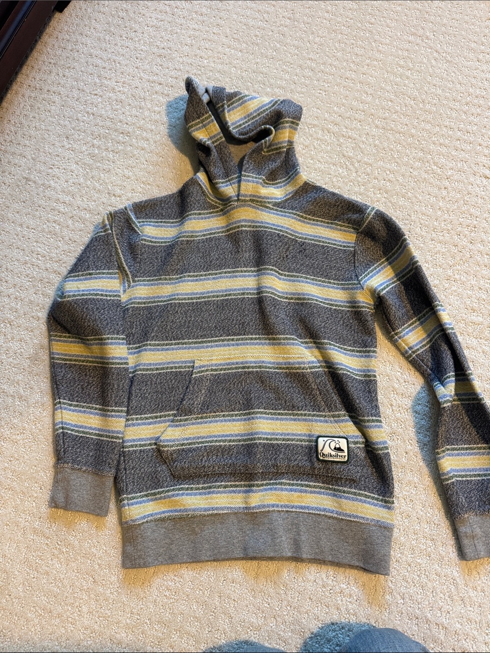 Quiksilver Boys Hooded Stripe Sweater - Gray & Yellow